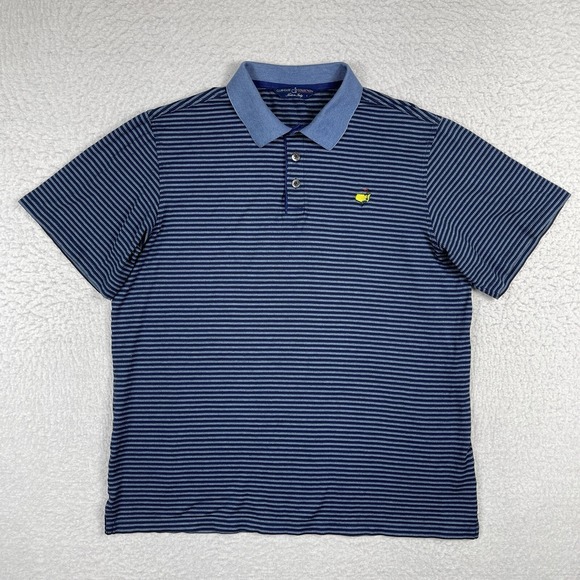 Masters Polo Shirt Mens Large Blue Striped Made In Italy Augusta National Golfer - Picture 1 of 10